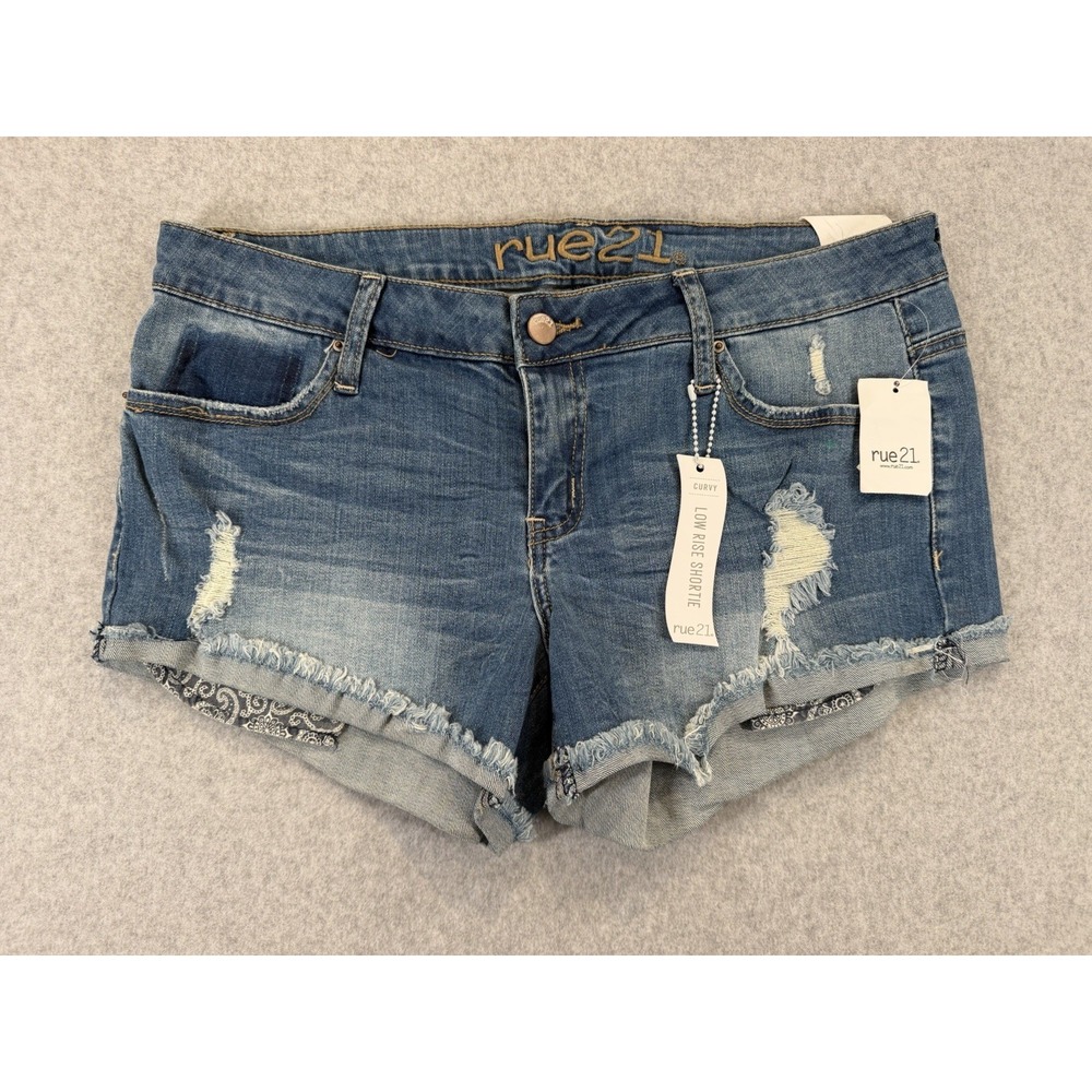 NWT WOMEN'S Rue21 Low rise shortie blue/white denim shorts sz 9/10 Curvy